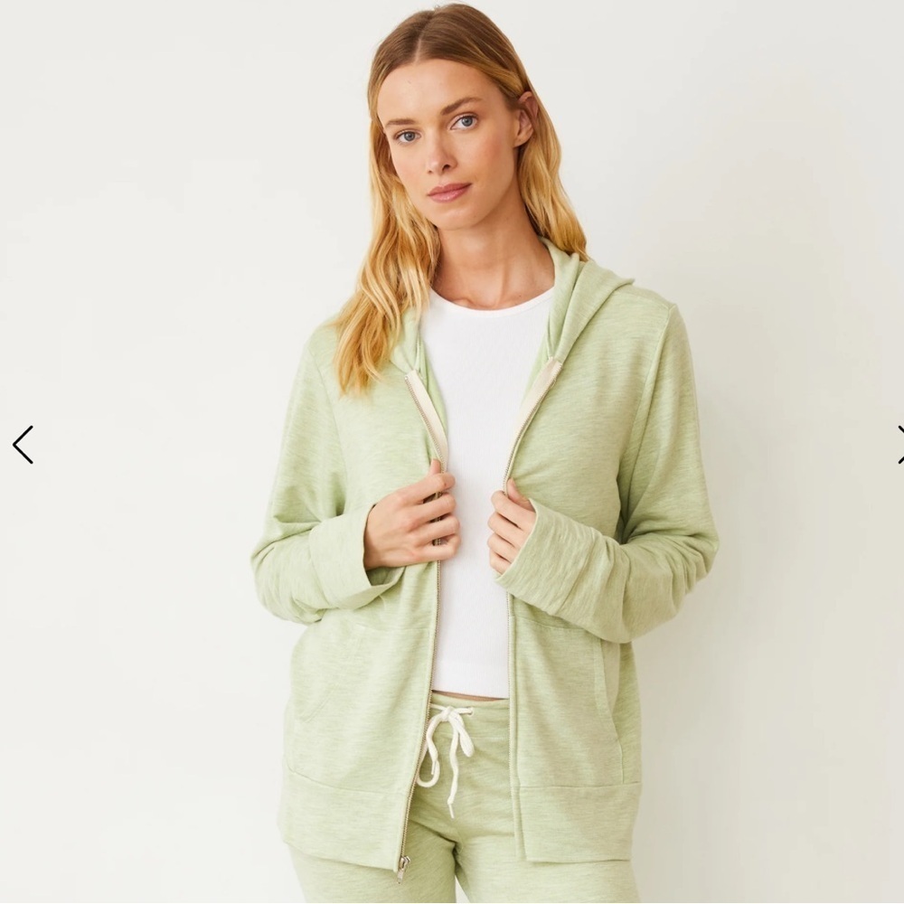 MONROW Green Super Soft Lightweight Hooded Full Zip long sleeve top Small